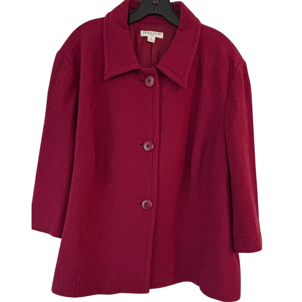Pendleton Women’s 3X Raspberry Red 100% Wool 3/4 Sleeve Button Up Jacket